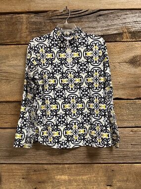 IBKUL Alice Print 1/4 zip l/s shirt, white/black/gold, large